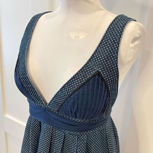 Nina Women’s Small Blue White Plunge Criss Cross Open Back Midi Dress - Picture 3 of 14